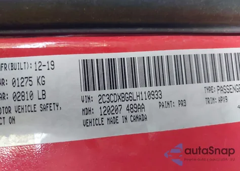 2020 Dodge Charger Sxt Rwd from USA, damaged, VIN 2C3CDXBG6LH110933